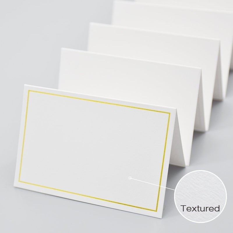 AZAZA 50 Pcs Place Cards with Gold Foil Border - Texture Table Tent Cards Seating Place Cards for Weddings Banquets Dinner Parties 2.5" x 3.75" (Border - Gold) - Image 5